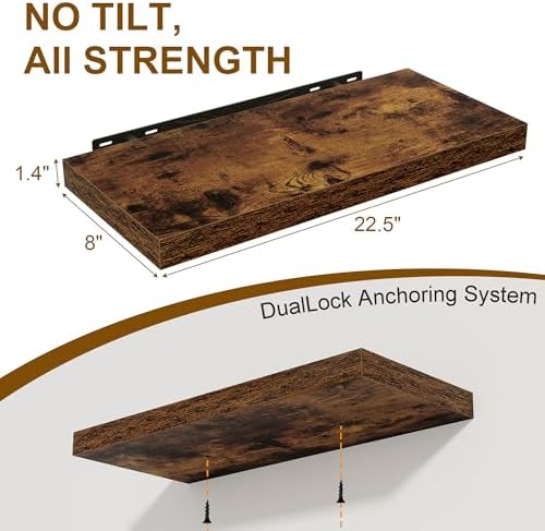 Floating Shelves for Wall, 22.5"W x 8"D Wall Shelf, Rustic Wood Floating Shelf 22.5 Inch Long, Bathroom Shelves Set of 2