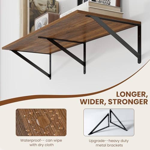 Heimlove 32W x 12D Deep Floating Shelves Set of 2 Walnut