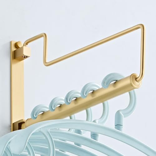 NEWRAIN Clothes Drying Rack, Laundry Racks for Drying Clothes, Wall Mounted Swing Arm Clothes Hanger for Laundry Room, Garage, Indoor & Outdoor Use,Brushed Gold (Pack of 2)