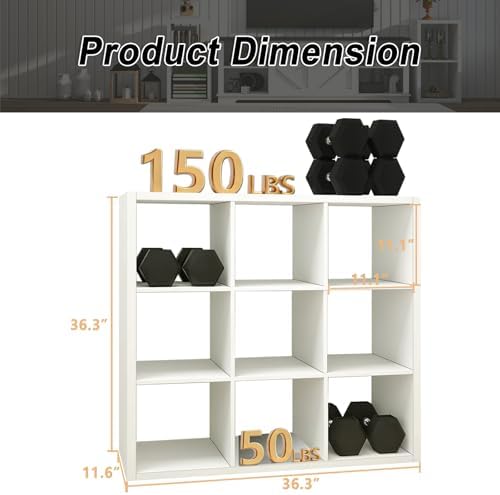 9 Cube Storage Organizer Shelf, White, 11 inch