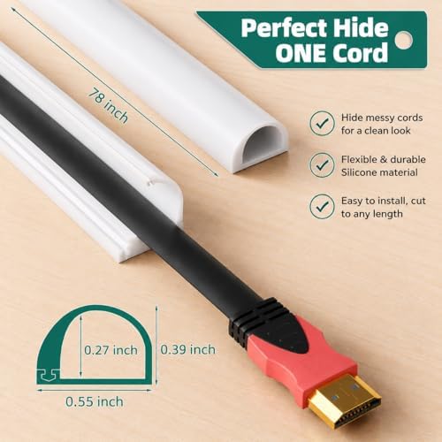 Cord Hider Raceway Kit for 1 Cable, 78" Silicone TV Cable Hider for Wall