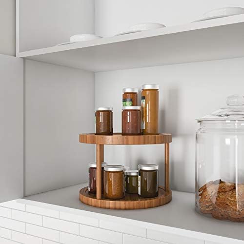 Classic Cuisine Lazy Susan – All-Natural Bamboo Round Two Tier Turntable Kitchen, Pantry and Vanity Organizer and Displa