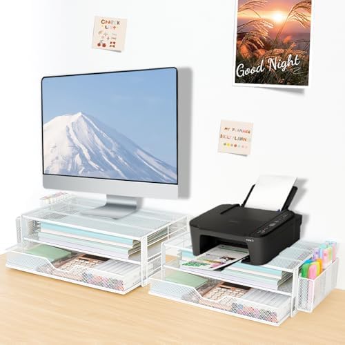 AUPSEN Computer Monitor Stands Riser，2-Tier Desk Organizers and Accessories, Office Desk Accessories Organizer with Draw