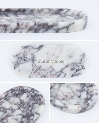 OOBOOB Natural Calacatta Viola Violet Marble Tray, Oval Perfume Tray, Bathroom Organizer for Vanity, Kitchen & Living Ro
