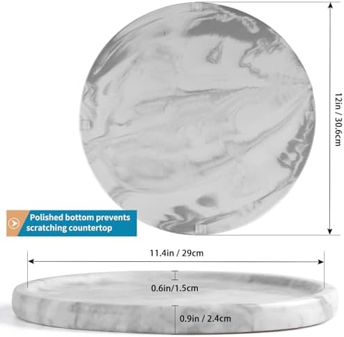 12" Large Ceramic Vanity Tray, Circle Perfume Plate Organizer, Jewelry Holder Dish, Non Slip Decorative Tray for Bathroo