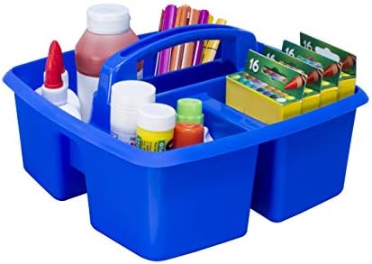 Storex 3-Compartment Small Caddy – Multipurpose Classroom Organizer with Handle, Blue, 5-Pack (00947E06C)