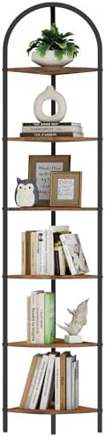 Homhedy 6-Tier Arched Corner Shelf Stand, Wall Corner Bookshelf