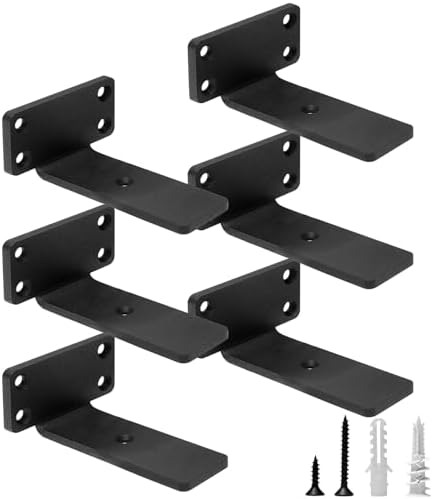 HITOMEN Heavy Duty Floating Shelf Brackets, 4-Inch (1/5'' Thick) Hidden Shelves Hardware, Iron L Brackets, Rustic Indust