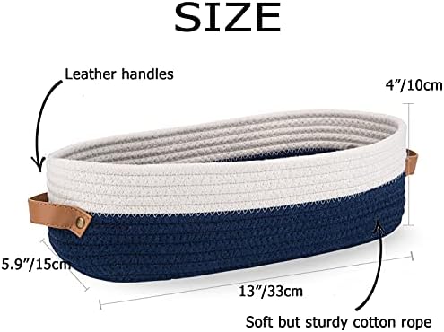 Toilet Basket,Woven Storage Basket for Toilet Tank Top Farmhouse Home Decor Organizing Baskets 13"x5.9"x4" Navy Stitchin