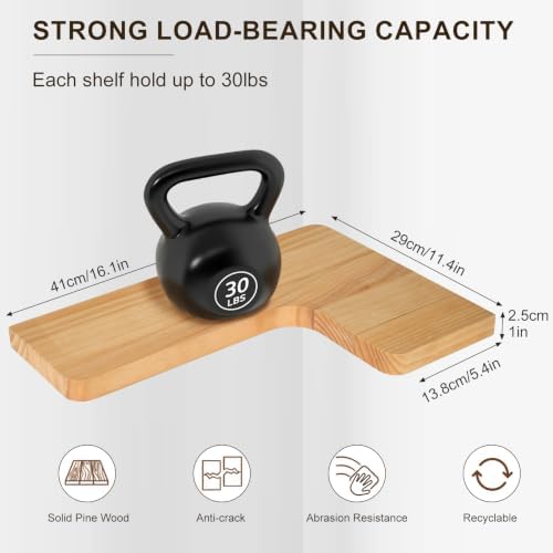 Floating Corner Shelves Solid Pinewood Wall Mounted Shelf