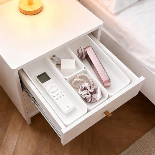 8-Piece Felt Desk Drawer Organizer Tray Set in 4-Sizes, White