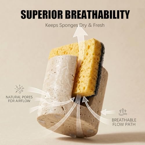 Natural Travertine Sponge Holder for Kitchen Sink - Luxury Stone Sponge Caddy, Quick-Drying Modern Minimalist Marble Kit