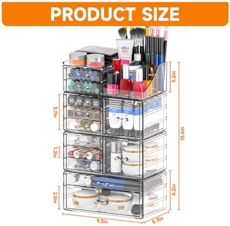Acrylic Clear Make up Organizers And Storage for Vanity,Bathroom Skincare Organizer With 12 Drawer for Dresser,Plastic D