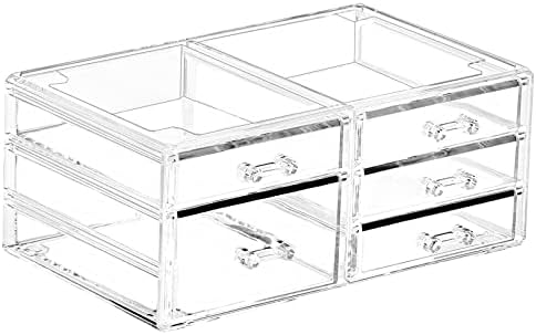 Cq acrylic 1 Pack Clear Desk Organizer With Drawers,Stackable 5 Drawers Skincare Organizer,Cute Skin Care Organizers for