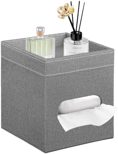 Square Tissue Box Cover with Storage Tray,Modern Decorative Tissue Holder
