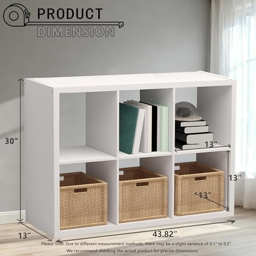 CTESNE【Wooden Thick Frame】 6 Cube Storage Organizer Shelf with Anti-Tipping Kits + Reversible Open Back Bookcase, Horizo