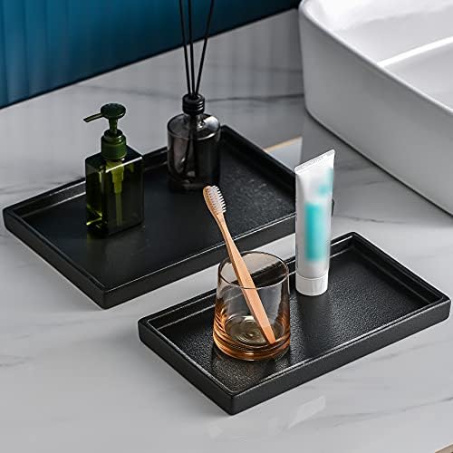 Ceramic Bathroom Sink Tray, Black Graininess Vanity Tray Decor Perfume Trays for Dresser Holder for Jewelry Candle Soap 