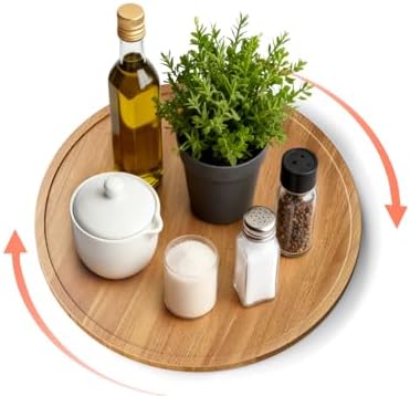 14" Acacia Wood Lazy Susan Turntable Organizer for Table Top, Round Wooden Lazy Susan Storage for Cabinet Countertop Pan