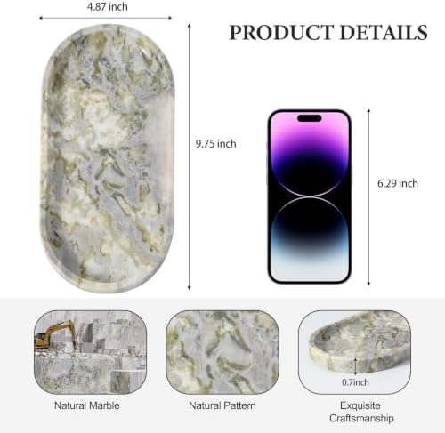 Koville Green Marble Vanity Tray for Bathroom Countertop
