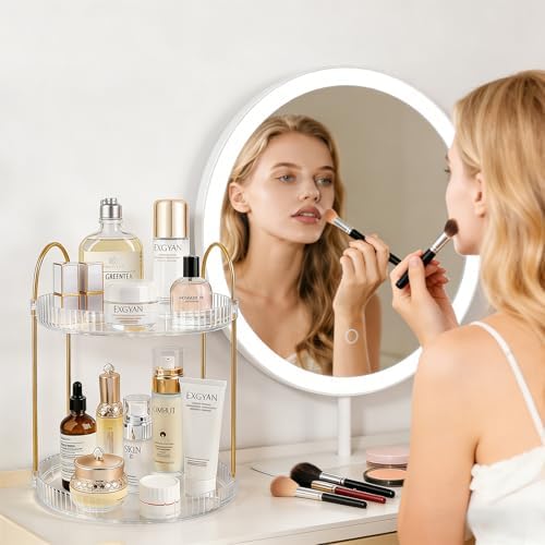 360° Rotating Makeup Organizer Large Capacity Perfume Tray, 2 Tier, Clear