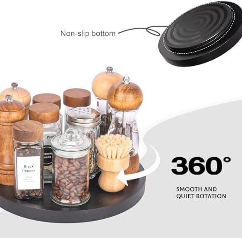 Wood Lazy Susan Organizer Kitchen Turntable for Cabinet Farmhouse Bathroom Decor Round Decorative Tray for Vanity, Count