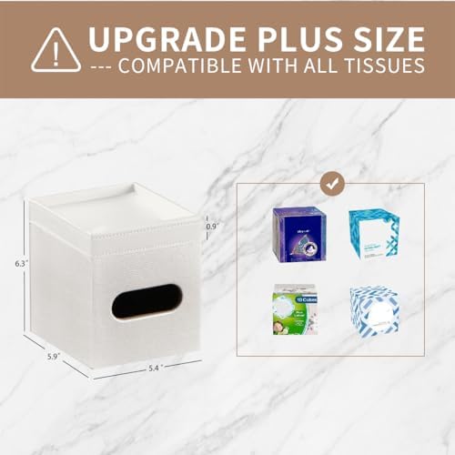 Tissue Box Cover Square, PU Leather Tissue Cube Box Holder with Storage Valet Tray, Decorative Tissue Holders, Modern Ti