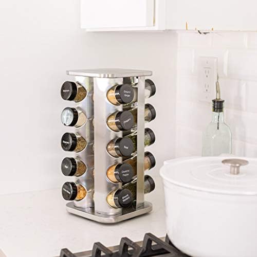 Orii 20 Jar Rotating Spice Rack with Spices Included & 5-Year Free Spice Refill Program – Stainless Steel Countertop Spi