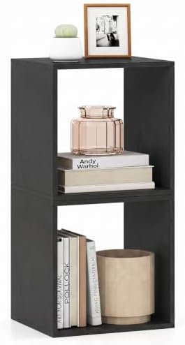 LOKO Stackable 2 Cube Storage Organizer, 2-Tier Bookshelf (1, Black)
