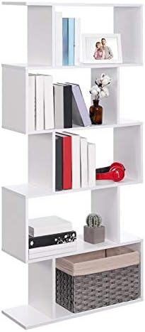 VASAGLE Wooden Bookcase, Display Shelf and Room Divider, Freestanding Decorative Storage Shelving, 5-Tier Bookshelf, Whi