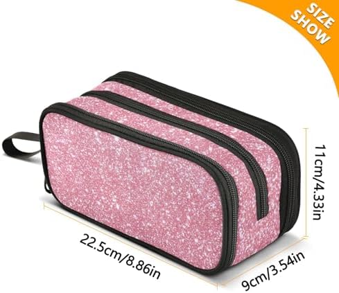 Wfrish Pencil Case Big Capacity for Girl Boy Rose Pink Glitter Sparkle Student Pencil bag Pen Pouch Large Stationery 3 Compartments Zippers Organizer School College Office Teens Adults