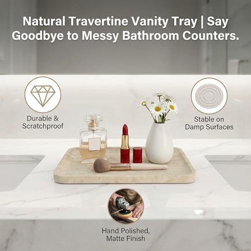 Natural Marble Vanity Tray for Bathroom Counter-12 X6 Decorative Tray for Perfume, Candles, Stone Jewelry Dish Tray