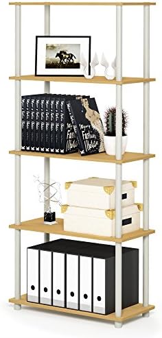 Furinno TURN-N-TUBE Storage Shelves, 5-Tier Book Shelf, Corner Shelf, Toolless Open Shelves, for Organization and Storag