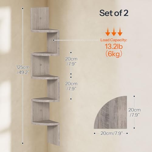 HOOBRO Corner Shelf Wall-Mounted, Set of 2 Floating Corner Shelves for Wall