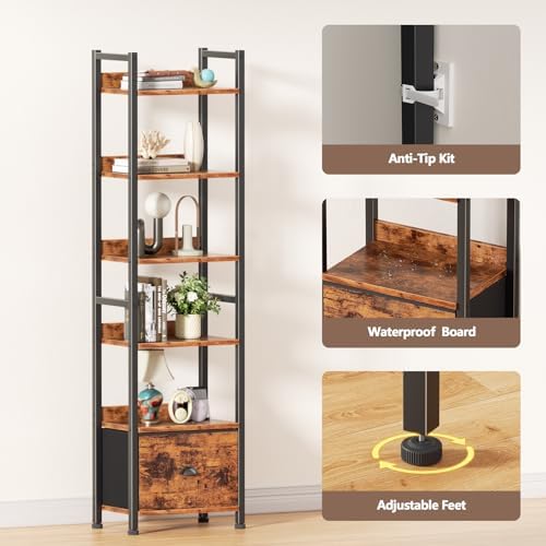 Furologee 6 Tier Bookshelf Set of 2,Industrial Bookshelves and Bookcases