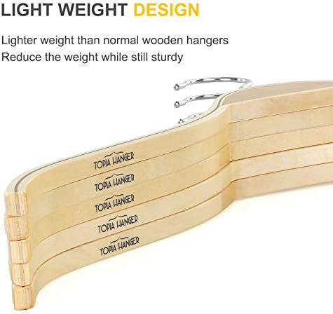 TOPIA HANGER Slim Natural Wood Hangers with Extra Soft Non-Slip Rubber Grips, 10-Pack High-Grade Fashion Hanger No Shoulder Bump for Sweater, Camisole, Jacket, Dress, Coat -CT15N