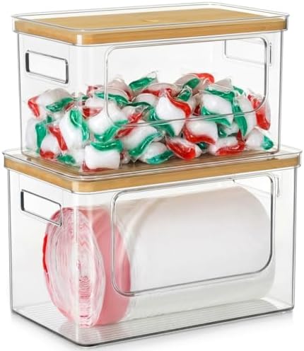 Hudgan Trash Bag Dispenser Under Sink, 2 in 1 Garbage Bag Holder Dishwasher Pods Organizer for Kitchen Pantry Laundry Ro