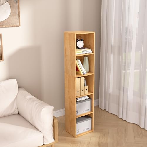 5-Tier Wooden Cube Storage Organizer, 52 Inch Tall Bookcase & Display Shelf with 5 Open Cubes, Freestanding DIY Closet S