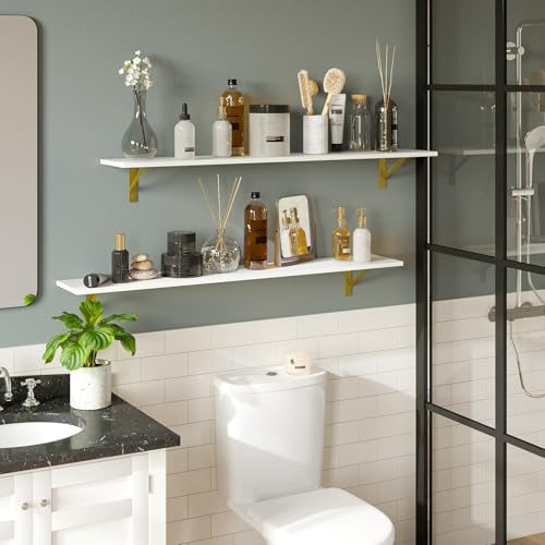 DINZI LVJ Long Wall Shelves, 47.3Inch Wooden Wall Mounted Shelves, Set of 4
