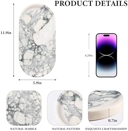Koville Natural Marble Tray for Bathroom Countertop, Marble Vanity Trays for Perfume, Cosmetics, Jewelry, Decorative Tra