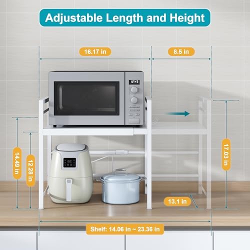 DOLALIKE Expandable Microwave Stand Kitchen Countertop Organizer, White