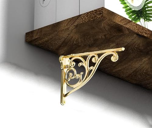 Heavy Duty Solid Stand,8 Inch 4 Pack Gold,Right Angle Wall Panel Support Bracket,Decorative Shelf Bracket,Heavy Duty Vin