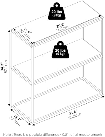 Furinno Moretti Modern Storage Shelves, 2-Tier Wide Stackable Book Shelf, Open Shelves, for Organization and Storage, Li
