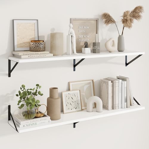 Axeman Deep Floating Shelves, 48'' x 10'' White Wall Shelves Set of 2