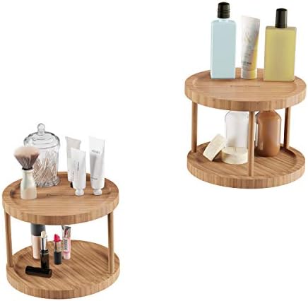 Classic Cuisine Lazy Susan – All-Natural Bamboo Round Two Tier Turntable Kitchen, Pantry and Vanity Organizer and Displa