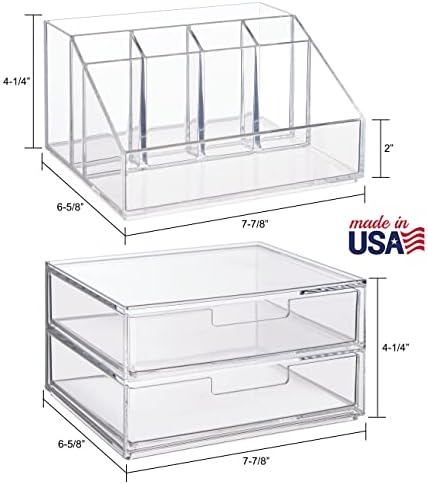 STORi Chloe Stackable Clear Makeup Holder and 6 Drawer Bundle | Organize Cosmetics and Beauty Supplies | Made in USA
