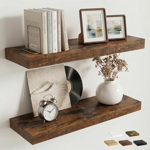 20 Inch Floating Shelves for Wall, 6.5"D Wood Storage Shelves, Brown Finish