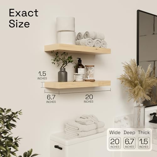 Solid Wood Floating Shelves for Wall 20 Inch Natural Wood, Wooden Shelf