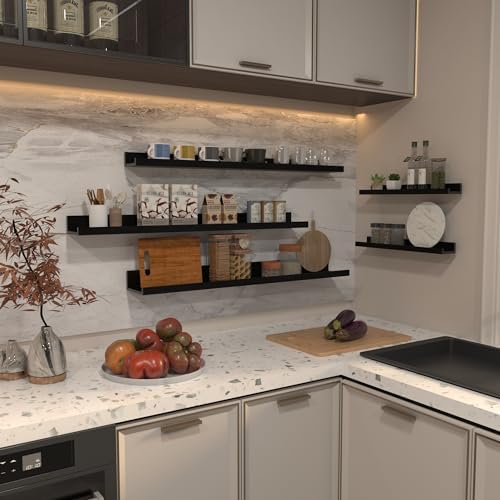 Giftgarden 36 Inch Large Floating Shelves for Wall Set of 5, Black Wood Wall Shelves for Bathroom, Bedroom, Kitchen, Liv