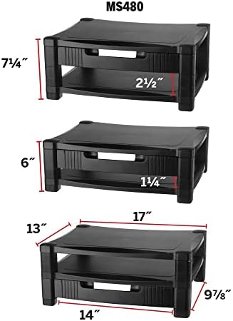 Kantek Two-Level Monitor Stand, 17" X 13.25" X 3.5" To 7", Black, Supports 50 Lbs