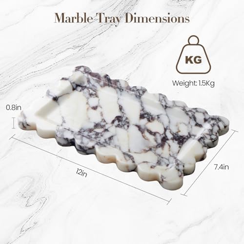 SAMAH Calacatta Viola Natural Marble Tray, Scalloped Bathroom Tray, Luxury Stone Decorative Trays for Bathroom, Vanity, 